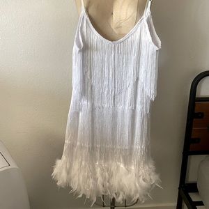 White fringe sequined feather dress